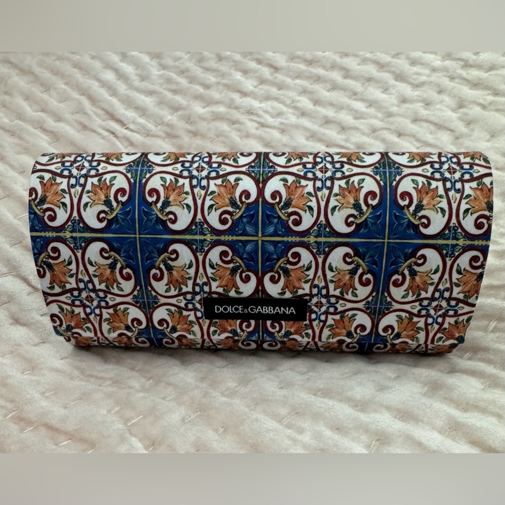 Dolce & Gabbana Round Gold Metal Sunglasses w Clip on Majolica & Floral Print